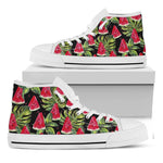 Black Palm Leaf Watermelon Pattern Print White High Top Sneakers