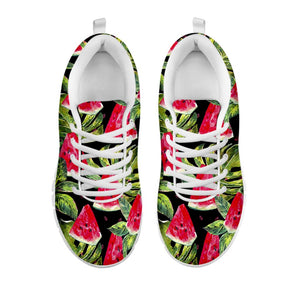 Black Palm Leaf Watermelon Pattern Print White Running Shoes