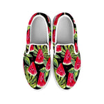 Black Palm Leaf Watermelon Pattern Print White Slip On Sneakers