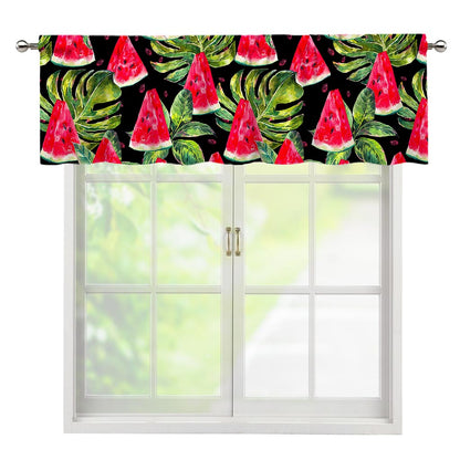Black Palm Leaf Watermelon Pattern Print Window Valance