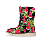 Black Palm Leaf Watermelon Pattern Print Winter Boots