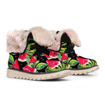 Black Palm Leaf Watermelon Pattern Print Winter Boots