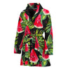 Black Palm Leaf Watermelon Pattern Print Women's Bathrobe