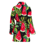 Black Palm Leaf Watermelon Pattern Print Women's Bathrobe