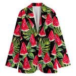 Black Palm Leaf Watermelon Pattern Print Women's Blazer