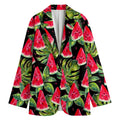 Black Palm Leaf Watermelon Pattern Print Women's Cotton Blazer