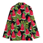 Black Palm Leaf Watermelon Pattern Print Women's Cotton Blazer