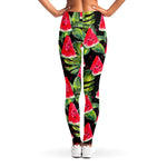 Black Palm Leaf Watermelon Pattern Print Women's Leggings