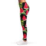 Black Palm Leaf Watermelon Pattern Print Women's Leggings