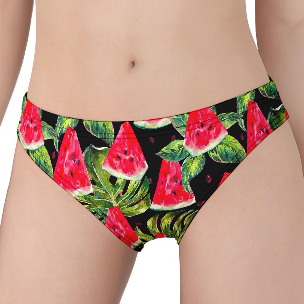 Black Palm Leaf Watermelon Pattern Print Women's Panties