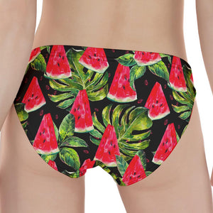 Black Palm Leaf Watermelon Pattern Print Women's Panties