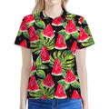 Black Palm Leaf Watermelon Pattern Print Women's Polo Shirt