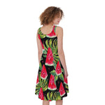 Black Palm Leaf Watermelon Pattern Print Women's Sleeveless Dress