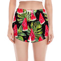 Black Palm Leaf Watermelon Pattern Print Women's Split Running Shorts