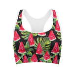 Black Palm Leaf Watermelon Pattern Print Women's Sports Bra