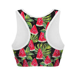Black Palm Leaf Watermelon Pattern Print Women's Sports Bra
