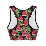 Black Palm Leaf Watermelon Pattern Print Women's Sports Bra