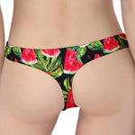 Black Palm Leaf Watermelon Pattern Print Women's Thong