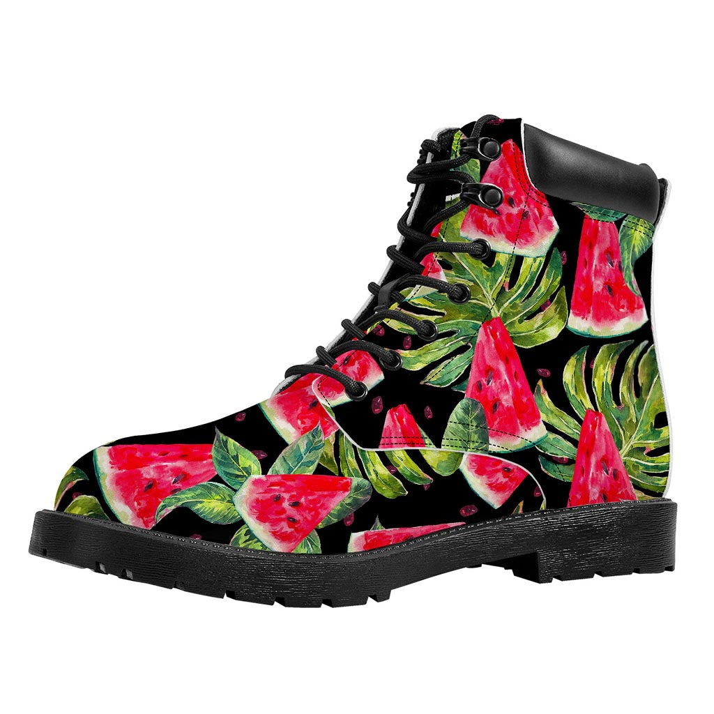 Black Palm Leaf Watermelon Pattern Print Work Boots