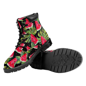 Black Palm Leaf Watermelon Pattern Print Work Boots