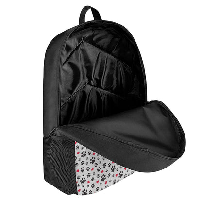 Black Paw And Heart Pattern Print 17 Inch Backpack