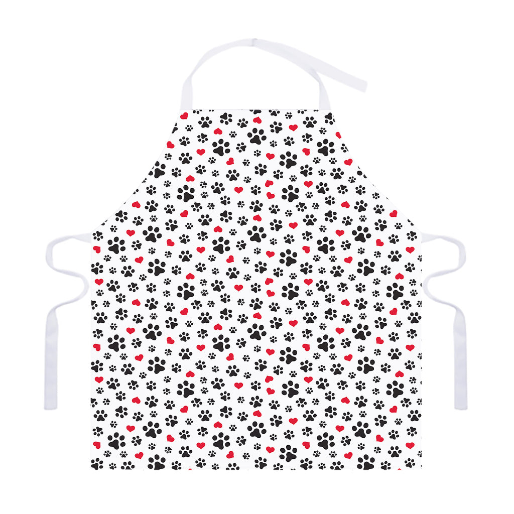 Black Paw And Heart Pattern Print Adjustable Apron