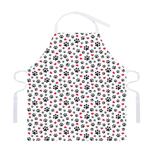 Black Paw And Heart Pattern Print Adjustable Apron