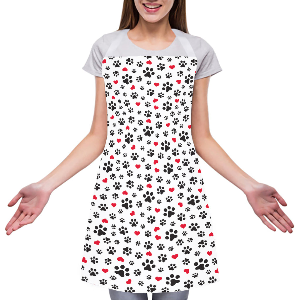 Black Paw And Heart Pattern Print Adjustable Apron