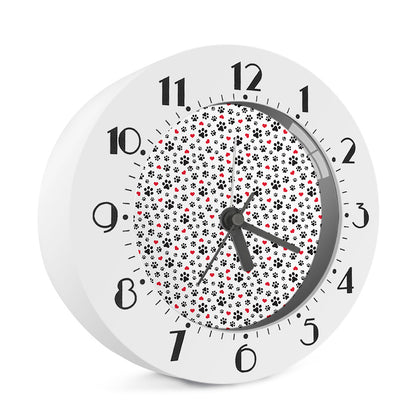Black Paw And Heart Pattern Print Alarm Clock