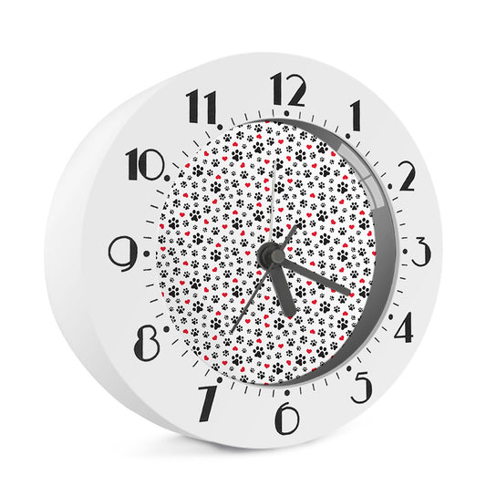 Black Paw And Heart Pattern Print Alarm Clock