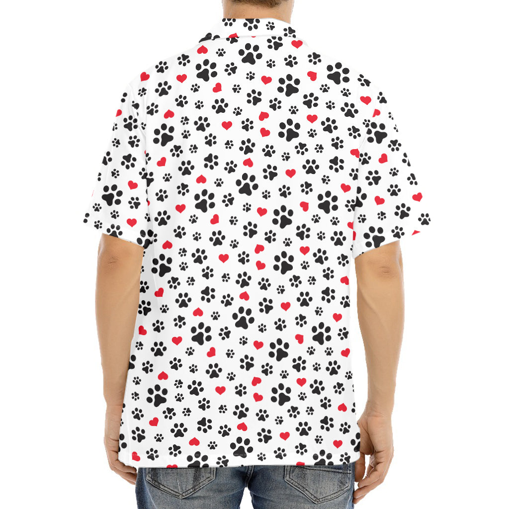 Black Paw And Heart Pattern Print Aloha Shirt