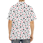 Black Paw And Heart Pattern Print Aloha Shirt