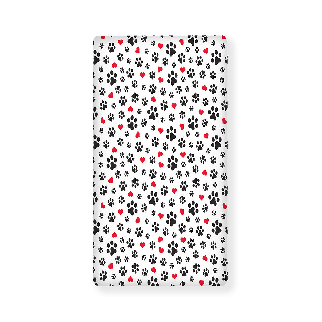 Black Paw And Heart Pattern Print Baby Crib Sheet