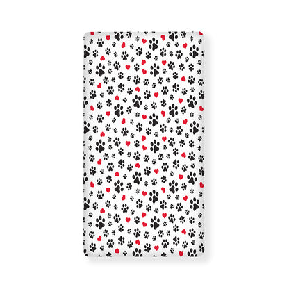 Black Paw And Heart Pattern Print Baby Crib Sheet
