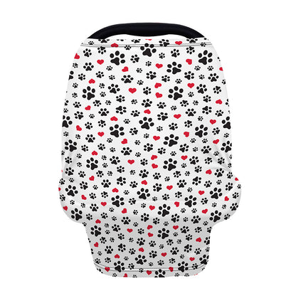 Black Paw And Heart Pattern Print Baby Seat Cover
