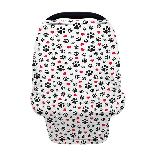 Black Paw And Heart Pattern Print Baby Seat Cover