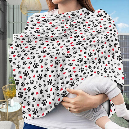 Black Paw And Heart Pattern Print Baby Seat Cover
