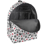 Black Paw And Heart Pattern Print Backpack