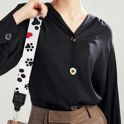 Black Paw And Heart Pattern Print Bag Strap