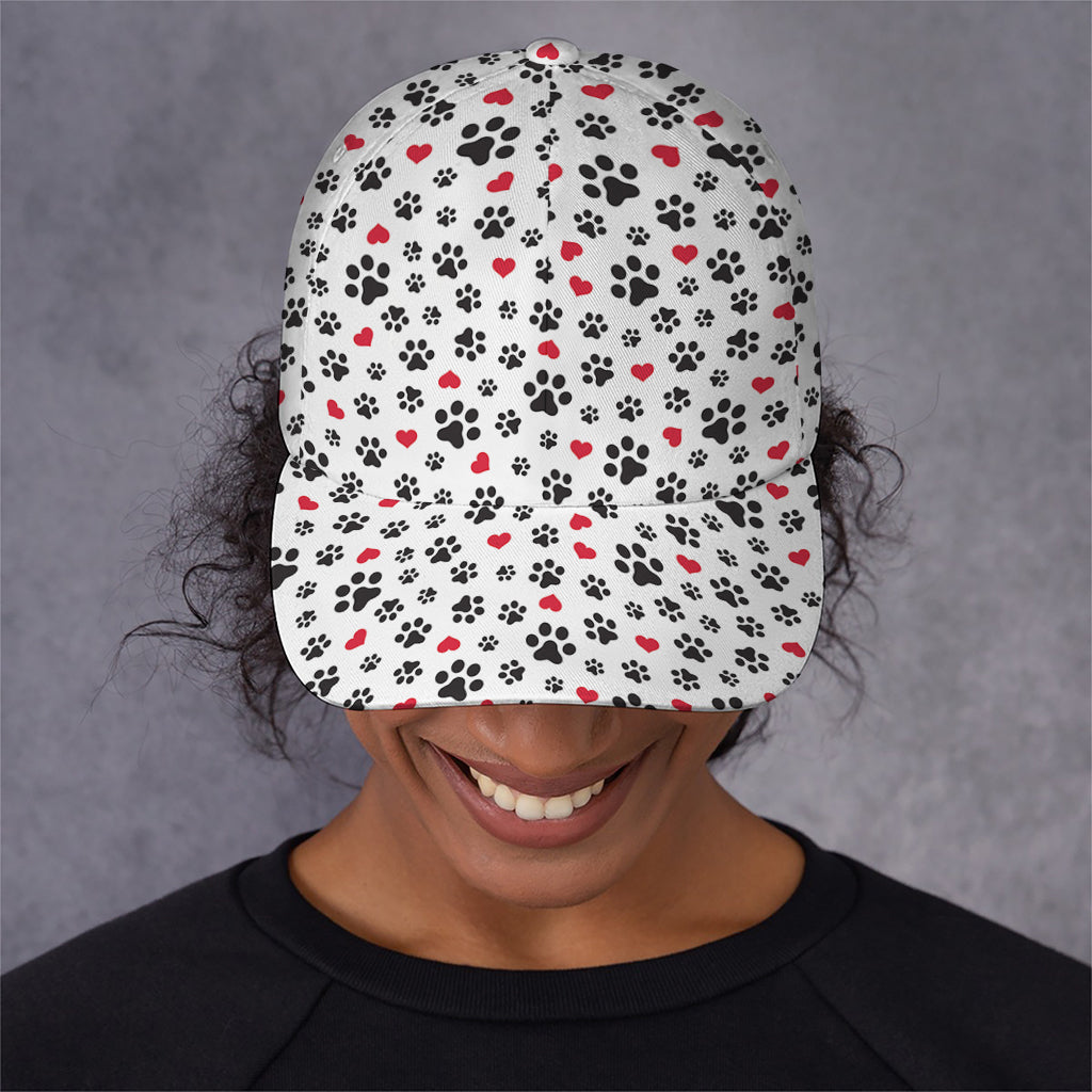 Black Paw And Heart Pattern Print Baseball Cap