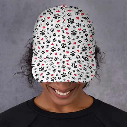Black Paw And Heart Pattern Print Baseball Cap