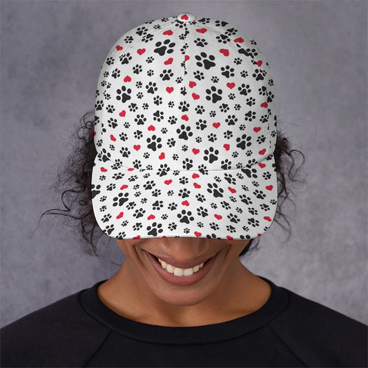 Black Paw And Heart Pattern Print Baseball Cap