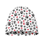 Black Paw And Heart Pattern Print Beanie