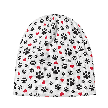 Black Paw And Heart Pattern Print Beanie