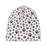Black Paw And Heart Pattern Print Beanie