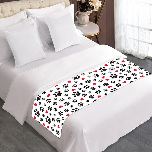 Black Paw And Heart Pattern Print Bed Runner
