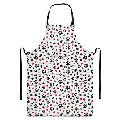Black Paw And Heart Pattern Print Bib Apron With Pocket
