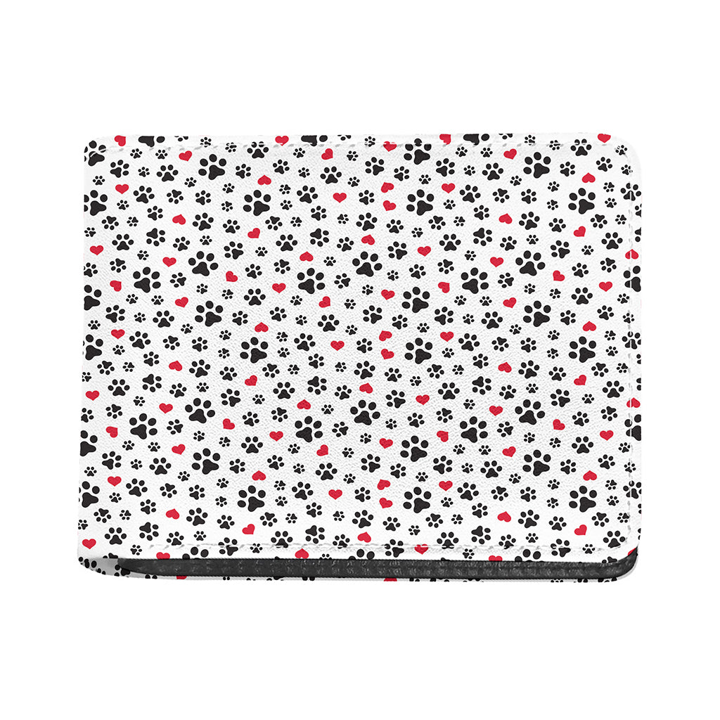 Black Paw And Heart Pattern Print Bifold Wallet