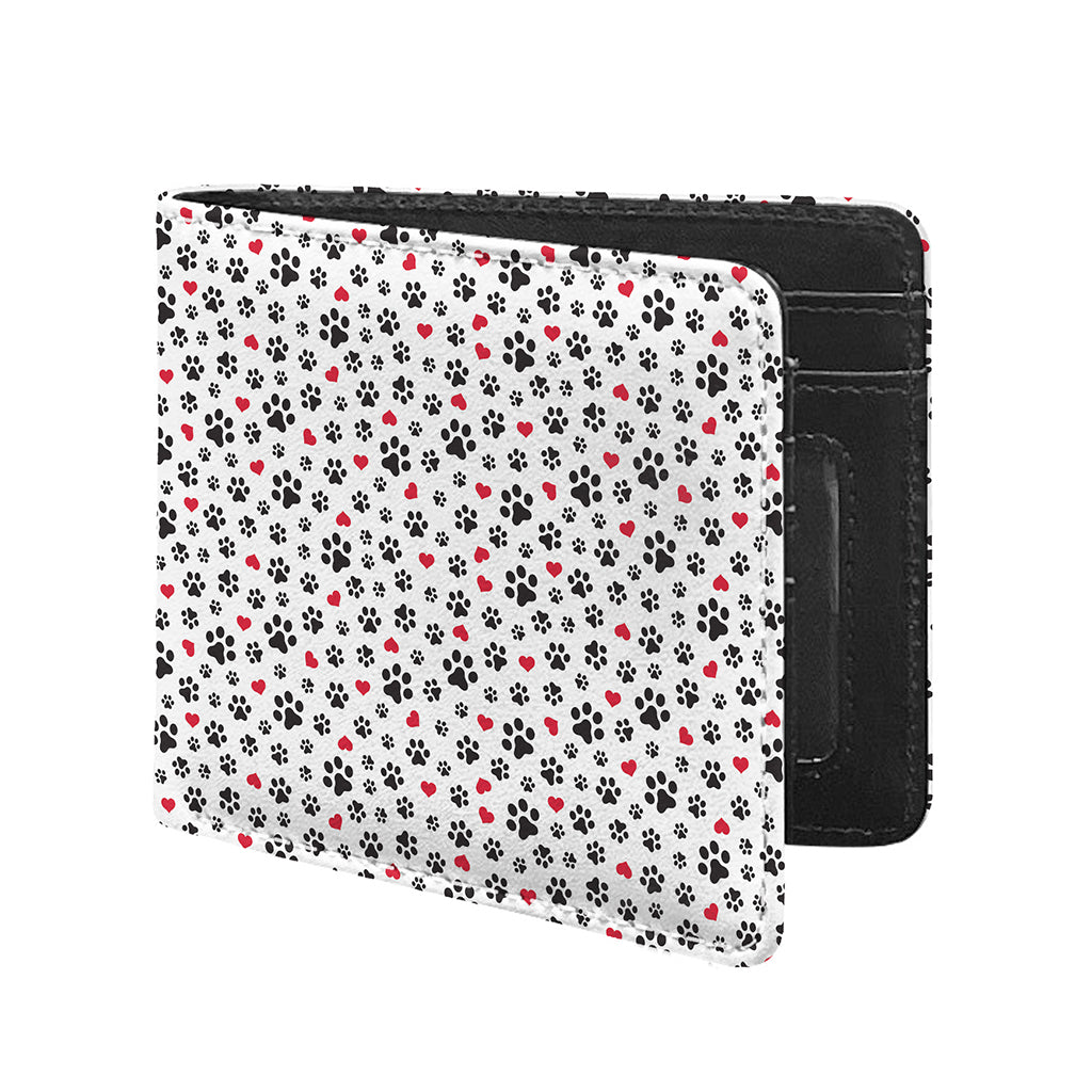 Black Paw And Heart Pattern Print Bifold Wallet