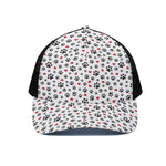 Black Paw And Heart Pattern Print Black Mesh Trucker Cap